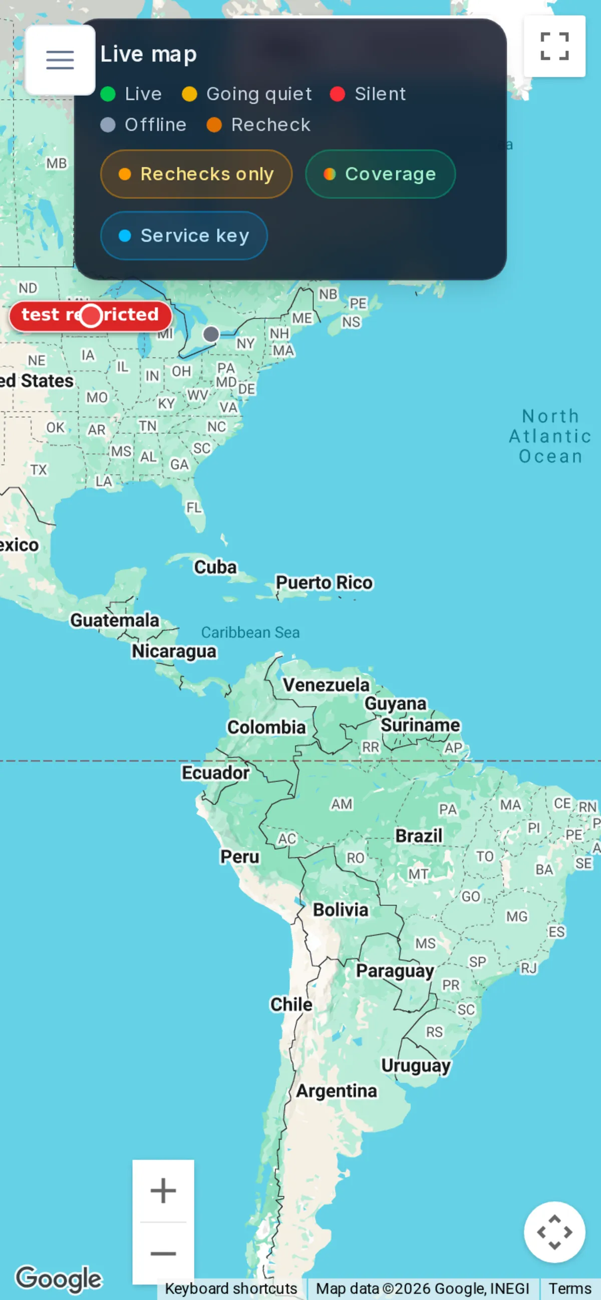 Live operations map with real-time vehicle status legend