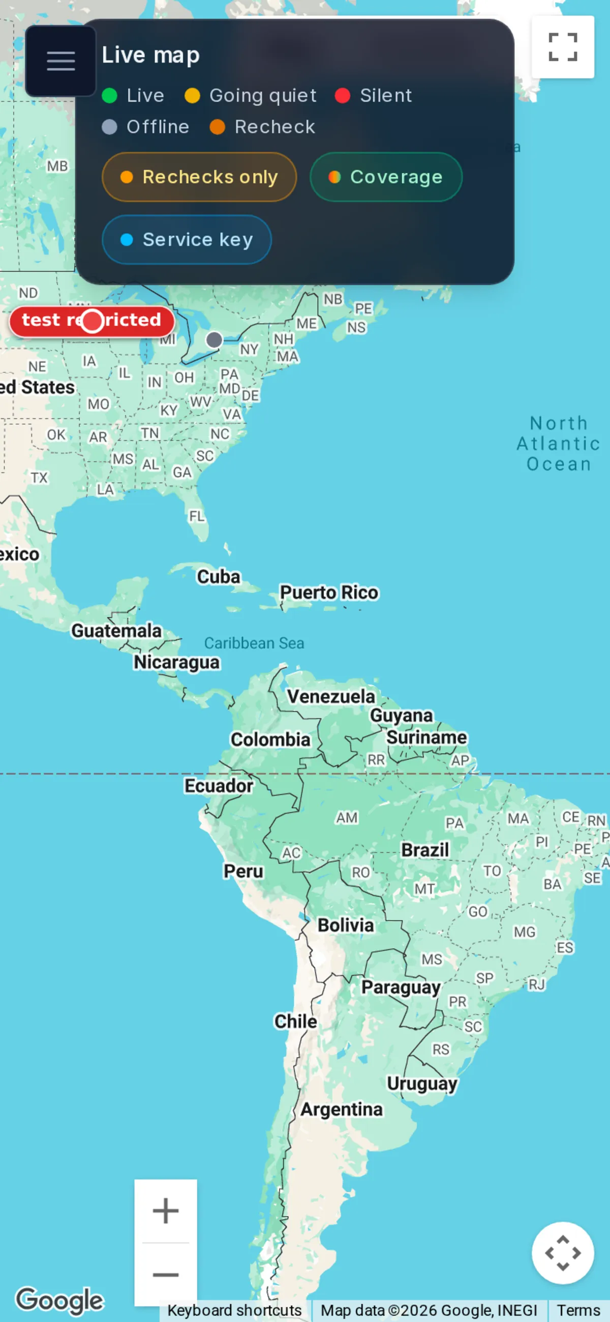 Live operations map with real-time vehicle status legend