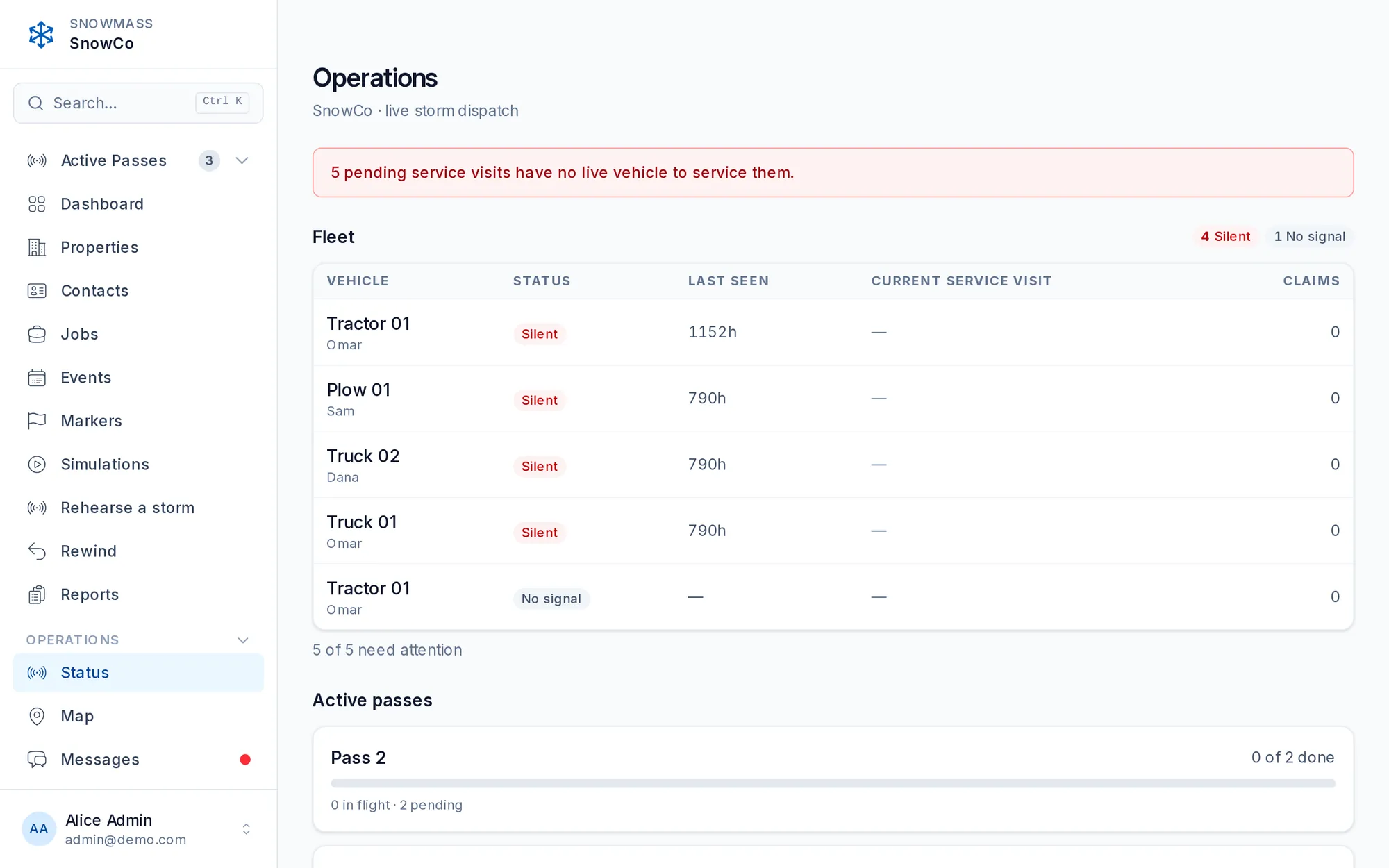 Operations command dashboard with per-machine liveness