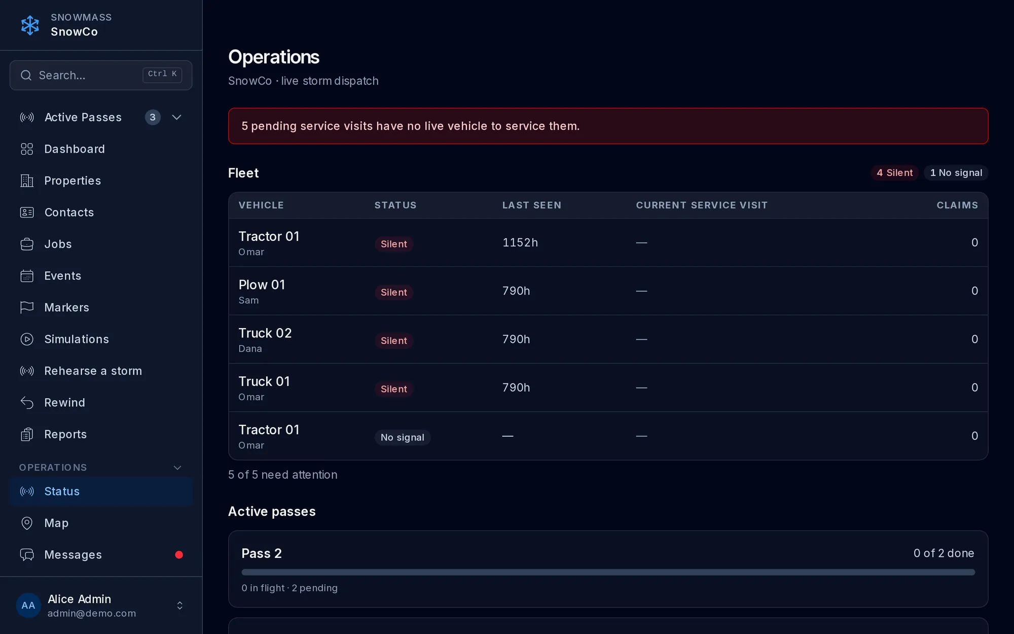Operations command dashboard with per-machine liveness