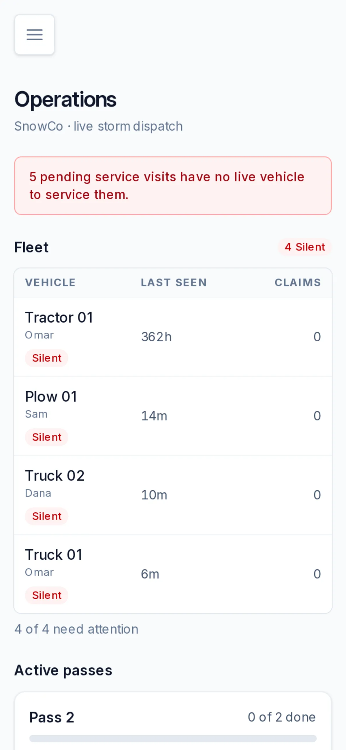 Operations command dashboard with per-machine liveness